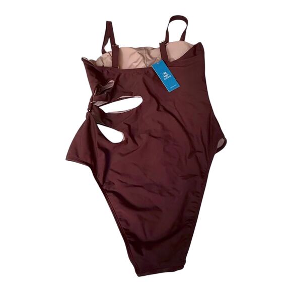 NEW Cupshe SWIMSUIT Women's MED Brown Square Neck Petal Cutout One PC Swimsuit - Picture 5 of 12